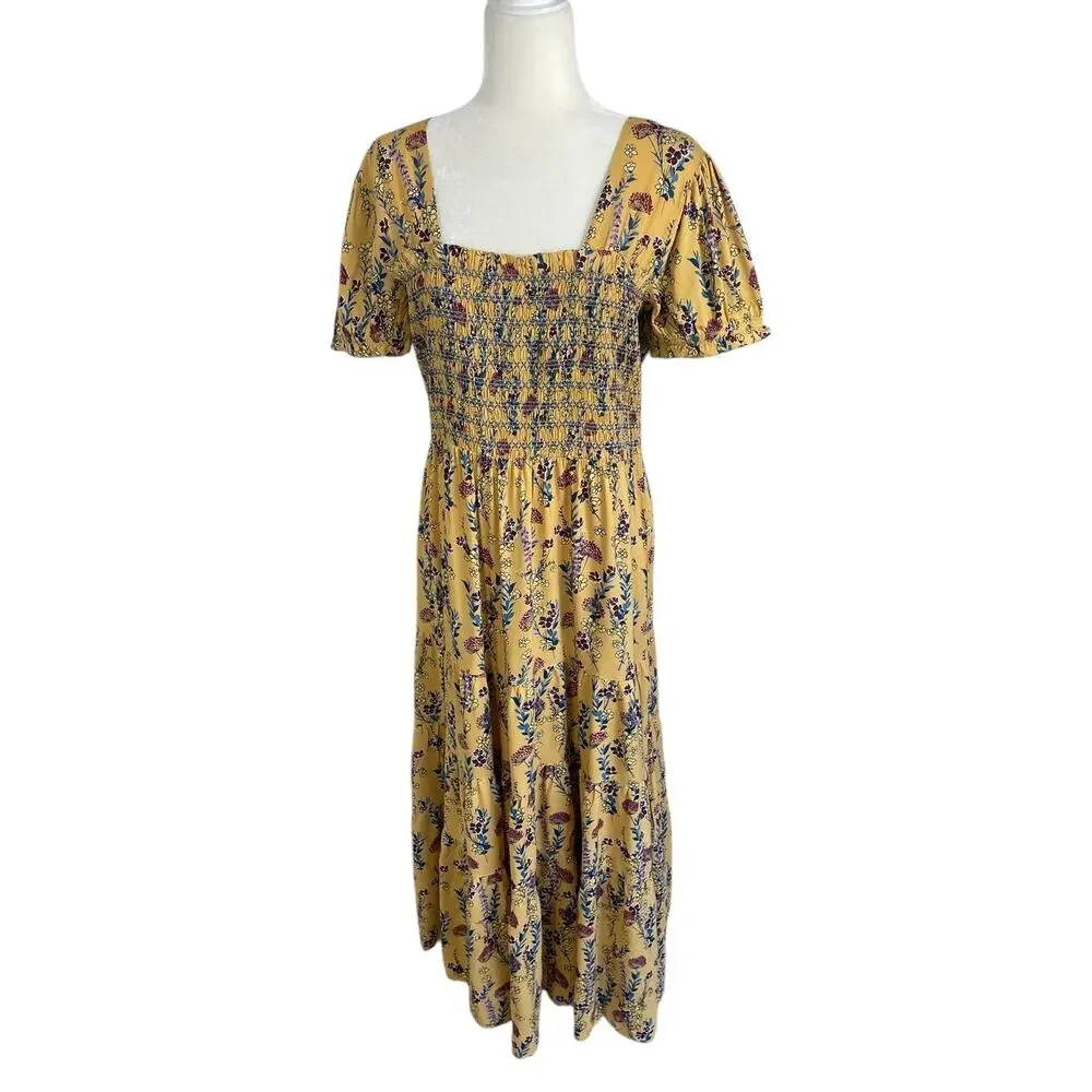 The Pyramid Collection Smocked Floral Midi Dress Large Cottage Whimsy Ethereal - Picture 3 of 9